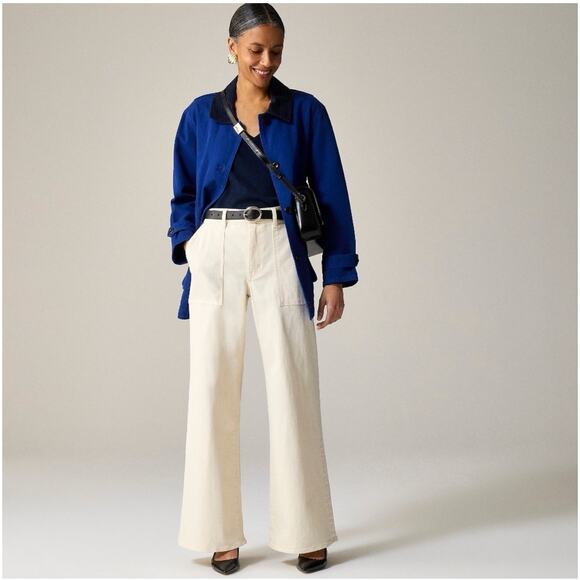 J. Crew Jeans Womens 26 Cream Camp Pocket Wide Leg Utility Neutral High Rise - Picture 1 of 13